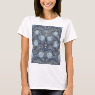 Camiseta Tulipas Retro Nouveau em azul e estanho