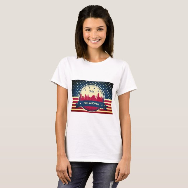 Camiseta Tulsa Oklahoma Retro Skyline (Frente Completa)