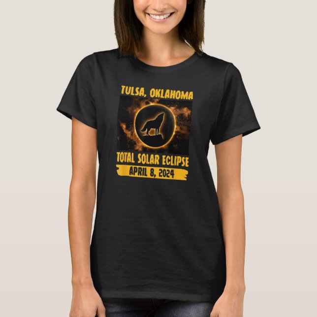 Camiseta Tulsa Oklahoma Total Solar Eclipse Wolf Howling Em (Frente)