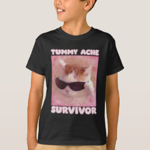 Camiseta Tummy Ache Sobrevivente Cat Engraçado