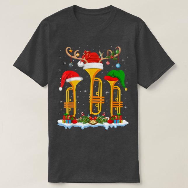 Camiseta Tumpet Music Lover Xmas Lighting Papais noeis Trum (Frente do Design)