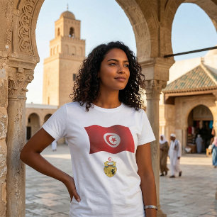 Camiseta Tunísia Bandeira e Casaco de Armas Patriótica Tuni