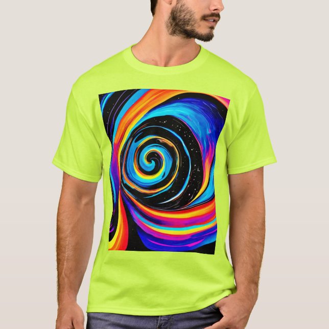 Camiseta Turbilhão de Vórtex Cósmico em Matizes Neon (Frente)