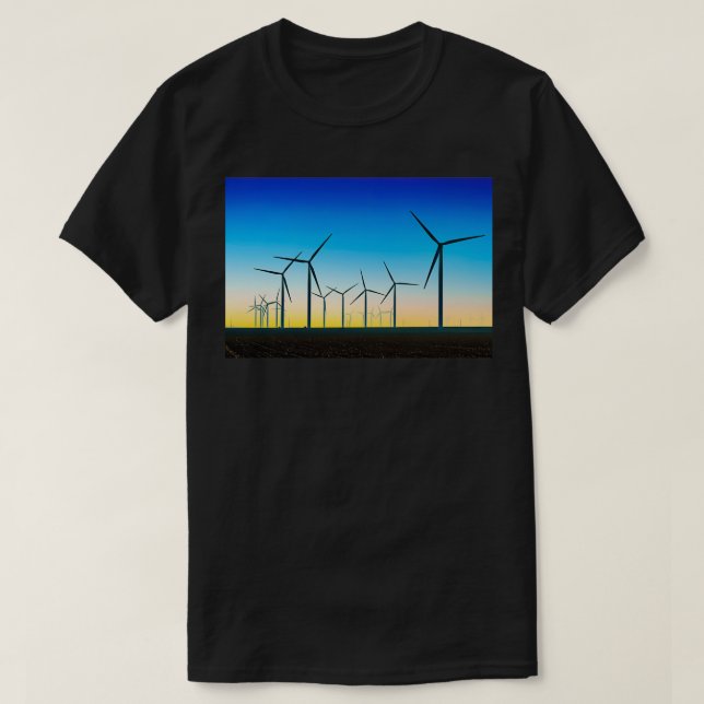 Camiseta Turbina de Vento Azul Sunset (Frente do Design)