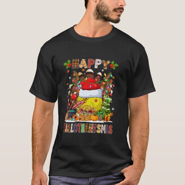 Camiseta Turca Bruxa Bola de Softball Bats Xmas Lights Hall (Frente)