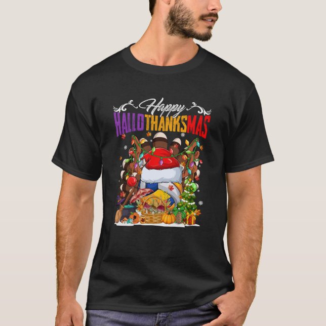 Camiseta Turca Bruxa de Voleibol Bola Xmas Luz HalloThan (Frente)