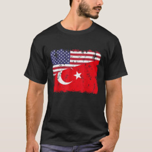 Camiseta Turca Orgulho Turco-Americano Bandeira Raiz Patrim