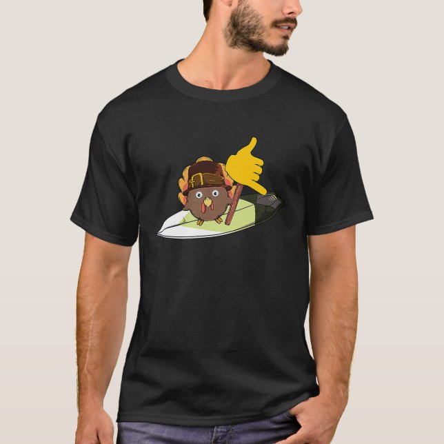 Camiseta Turca surfando com Shaka Sinal e Obrigado de Chapé (Frente)