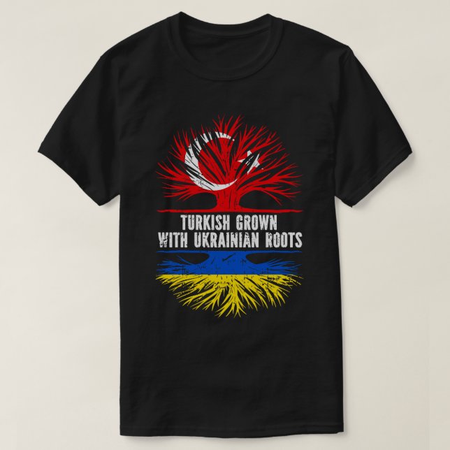 Camiseta Turco cresceu com bandeira ucraniana (Frente do Design)