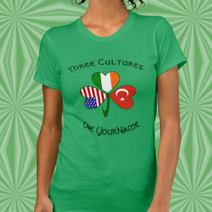 Camiseta Turco Irlandês Americano Flags Shamrock Seu Nome