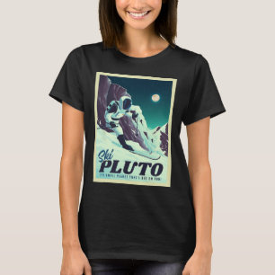 Camiseta Turismo Espacial Retro Esqui Plutão Esquiador Esqu