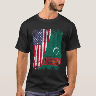Camiseta Turk Roots Half American Flag Usa Turkistan Flag