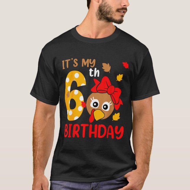 Camiseta Turkey 6th Birthday Autumn Thanksgiving Party Boy  (Frente)