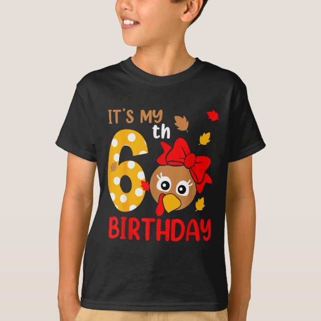 Camiseta Turkey 6th Birthday Autumn Thanksgiving Party Boy  (Frente)