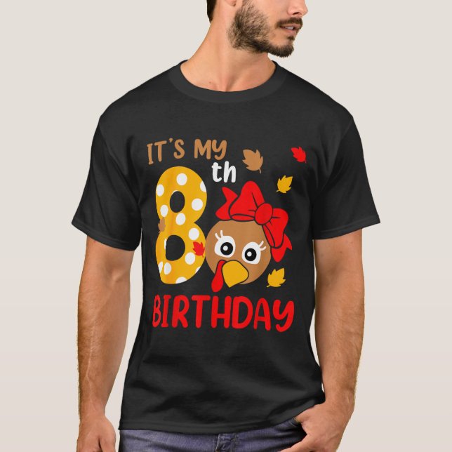 Camiseta Turkey 8th Birthday Autumn Thanksgiving Party Boy  (Frente)