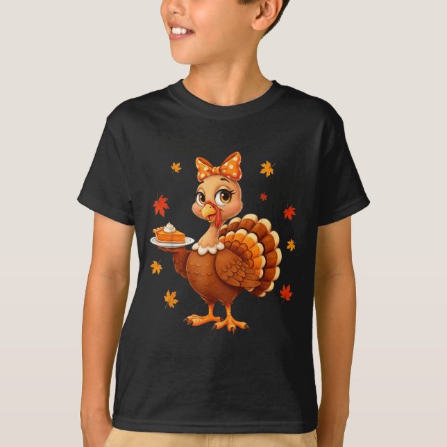 Camiseta Turkey Coquette Bow E Turkey Day Girls Fall Thanks (Frente)