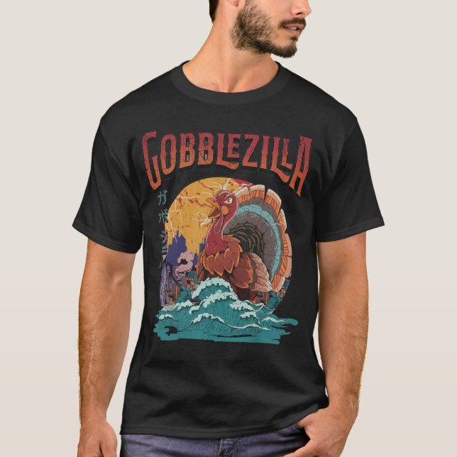 Camiseta Turkey Day Thanksgiving Gobblezilla Kaiju Monster (Frente)