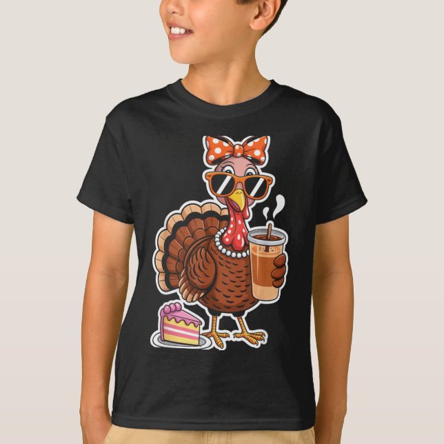 Camiseta Turkey Drinking Coffee Bow Thanksgiving Womens Tur (Frente)