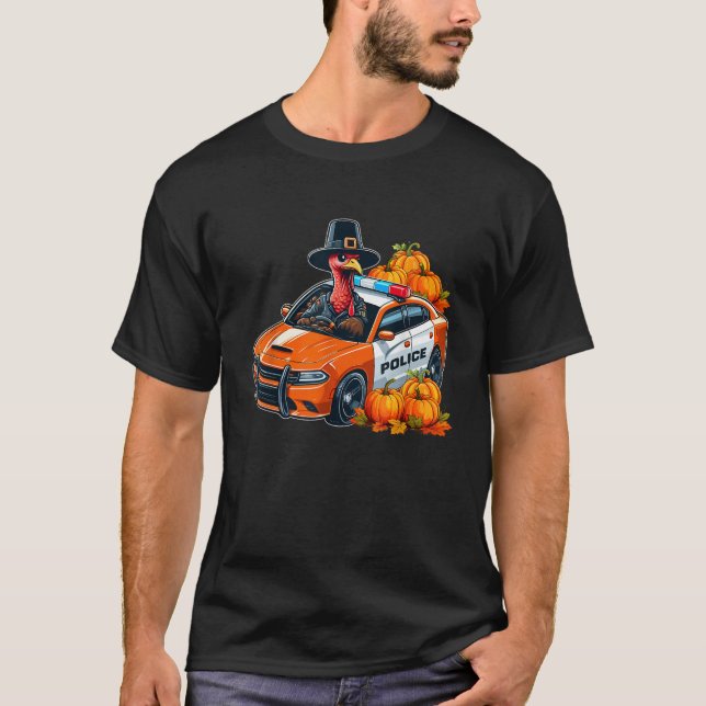 Camiseta Turkey Driving Police Car Thanksgiving Driver Fall (Frente)