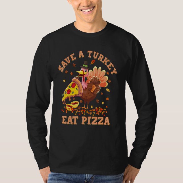 Camiseta Turkey Eat More Pizza Kids Adult Thanksgiving Paja (Frente)