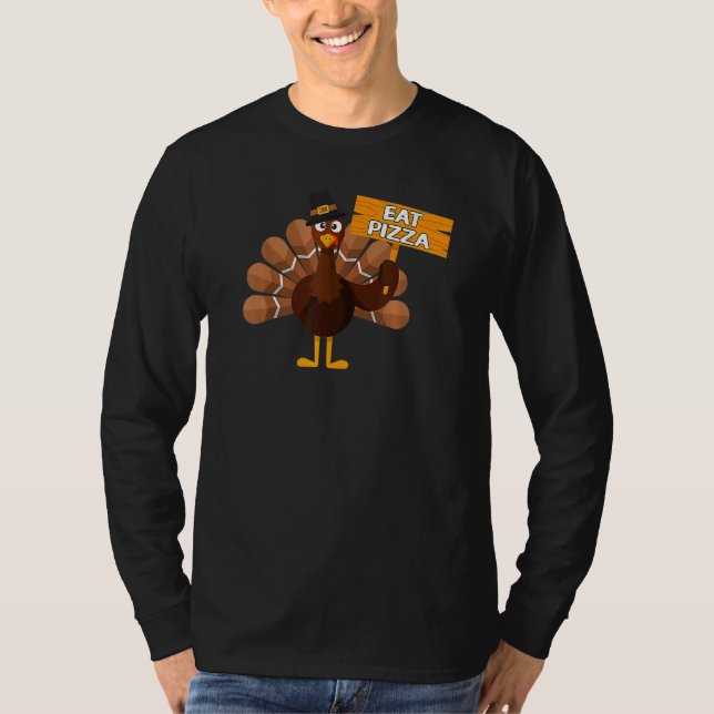 Camiseta Turkey Eat Pizza Adult Vegan Kids  Thanksgiving  1 (Frente)