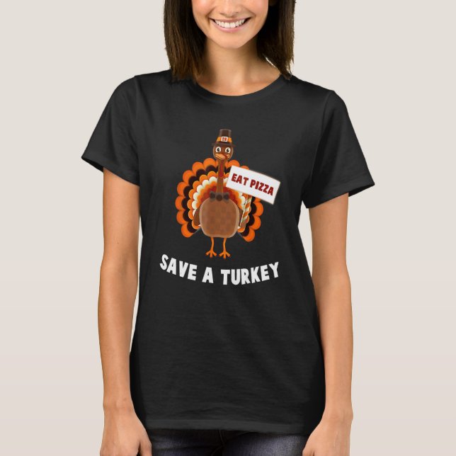 Camiseta Turkey Eat Pizza Thanksgiving  Boys Girls Kids (Frente)