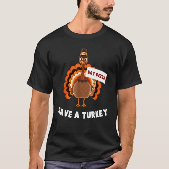 Camiseta Turkey Eat Pizza Thanksgiving  Boys Girls Kids (Frente)