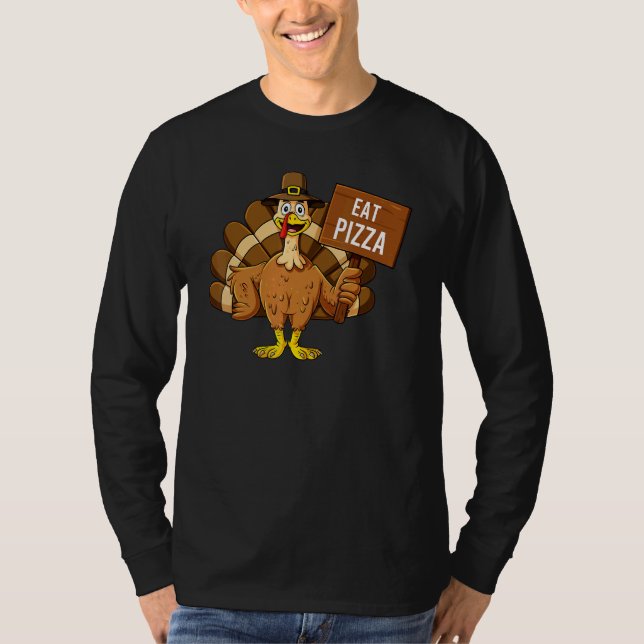 Camiseta Turkey Eat Pizza Thanksgiving  Boys Girls Kids 1 (Frente)