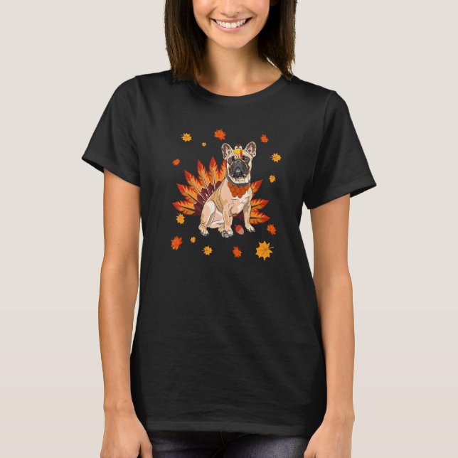 Camiseta Turkey French Bulldog Frenchie Dog Maple Leaf Than (Frente)