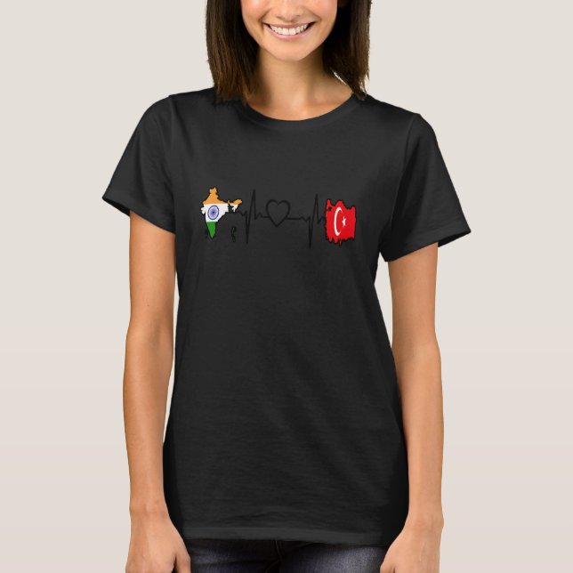 Camiseta Turkey India Flag Turkish Indian Heartbeat (Frente)