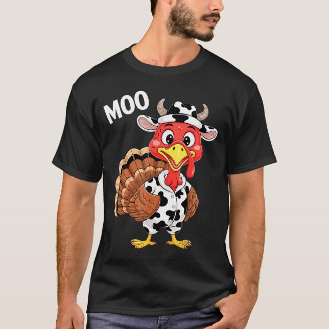 Camiseta Turkey Moo Shirt Adult Men Women Kids Funny Thanks (Frente)