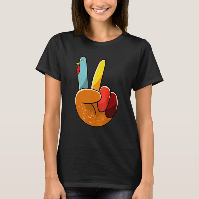 Camiseta Turkey Peace Hand Sign Thanksgiving Thankful Women (Frente)