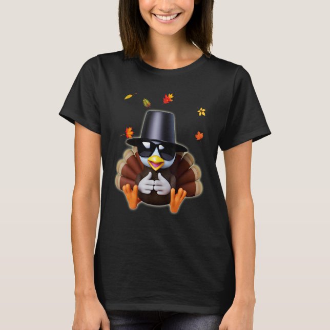 Camiseta Turkey Pilgrim Hat Sunglasses Foliage Confidence H (Frente)