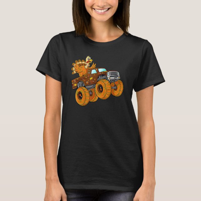 Camiseta Turkey Riding Monster Truck Thanksgiving Day Boys  (Frente)