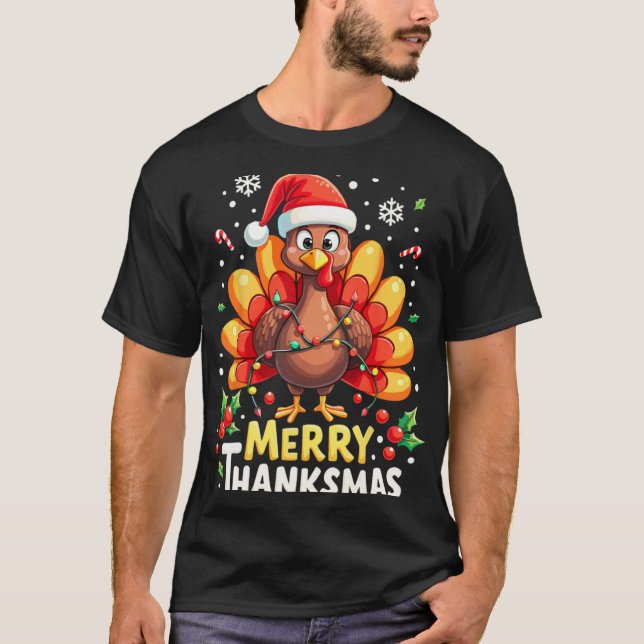 Camiseta Turkey Santa Happy Merry Thanksmas Thanksgiving Ch (Frente)