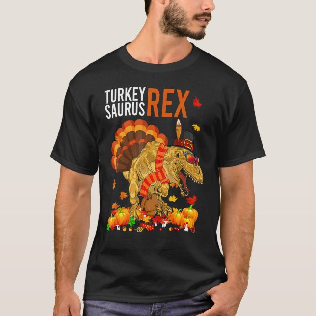 Camiseta Turkey Saurus Rex  Pilgrim Dinosaur Kids Thanksgiv (Frente)