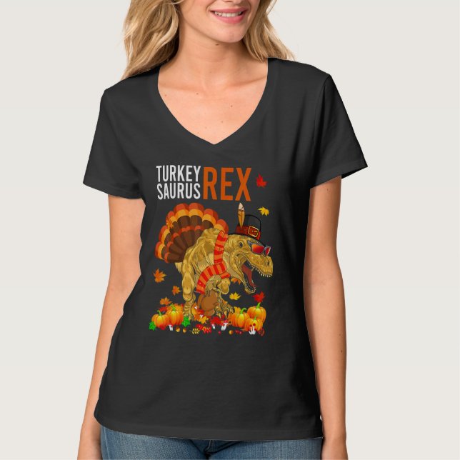 Camiseta Turkey Saurus Rex  Pilgrim Dinosaur Kids Thanksgiv (Frente)