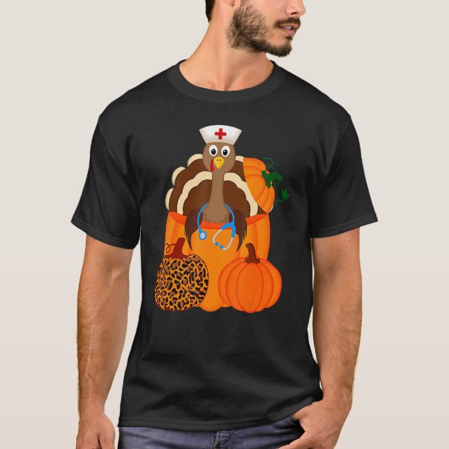 Camiseta Turkey Stethoscope Nurse Pumpkin Leopard Print Tha (Frente)