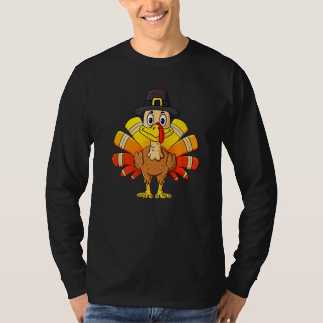 Camiseta Turkey Thanksgiving Day Pilgrim Boys Kids Men (Frente)