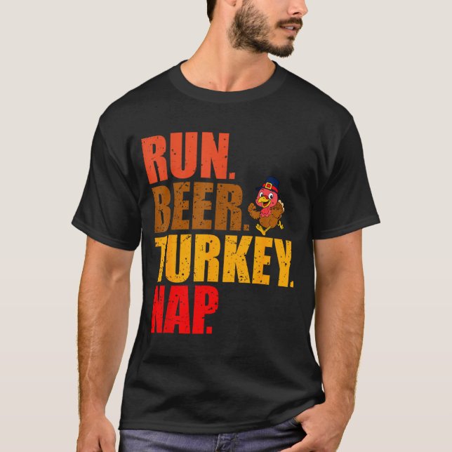 Camiseta Turkey Trot Running Thanksgiving Run Beer Nap  (Frente)