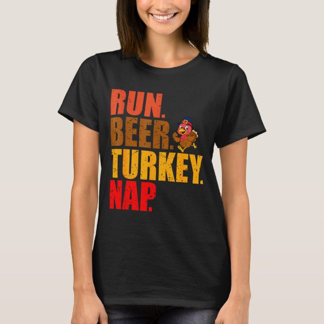Camiseta Turkey Trot Running Thanksgiving Run Beer Nap  (Frente)