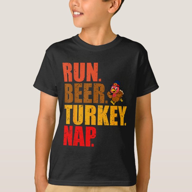 Camiseta Turkey Trot Running Thanksgiving Run Beer Nap  (Frente)