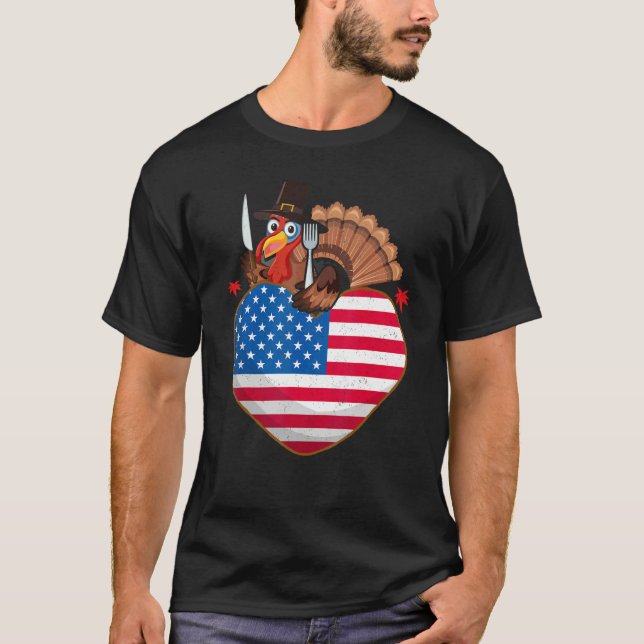 Camiseta Turkey USA Flag Thanks Giving American  Thanksgivi (Frente)