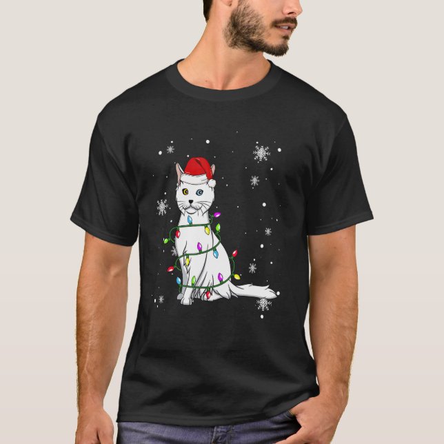 Camiseta Turkish Angora Cat Christmas Lights Christmas Cat  (Frente)