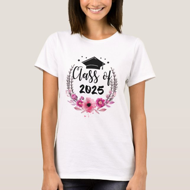 Camiseta Turma de 2025 Flores Engraçadas de Formatura (Frente)