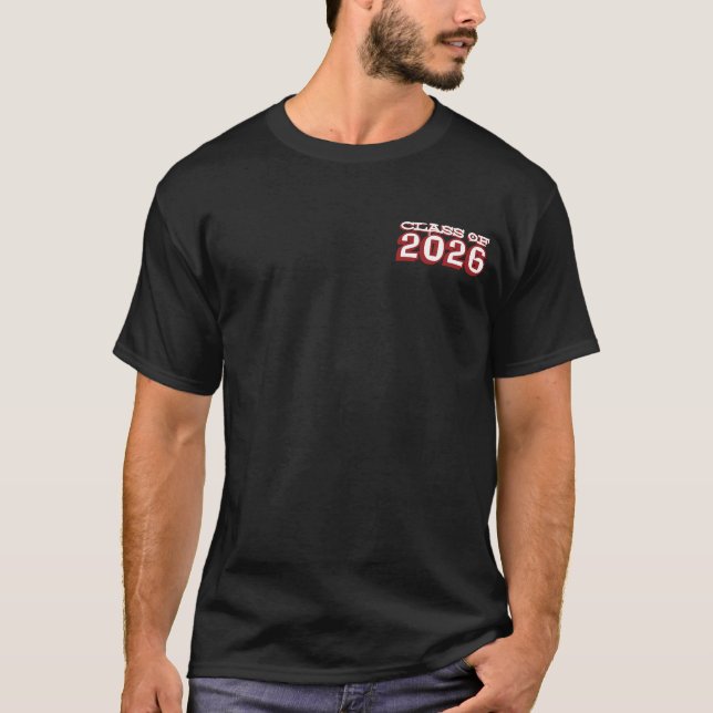 Camiseta Turma de 2026 Fonte da Varsity Frente e Verso Grad (Frente)