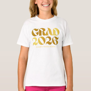Camiseta Turma de 2026 Tipografia Preta e Dourada Meio