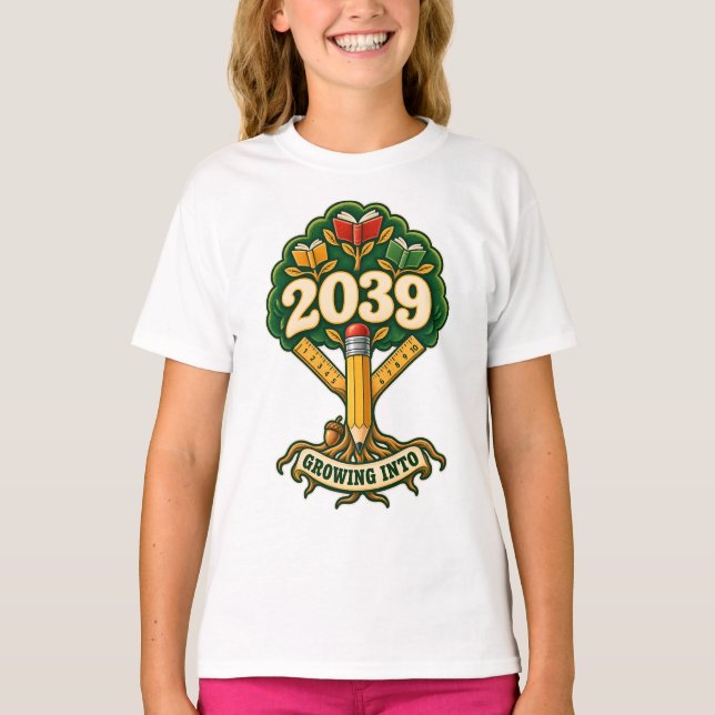 Camiseta Turma de 2039 Árvore de Aprendizado do Lápis (Frente)