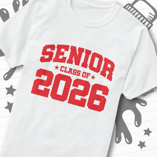 Camiseta Turma de Formatura da Classe Sênior de 2026 Vermel