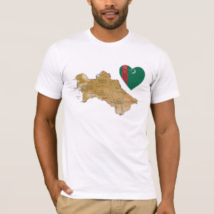 Camiseta Turquemenistão Flag Heart and Map T-Shirt